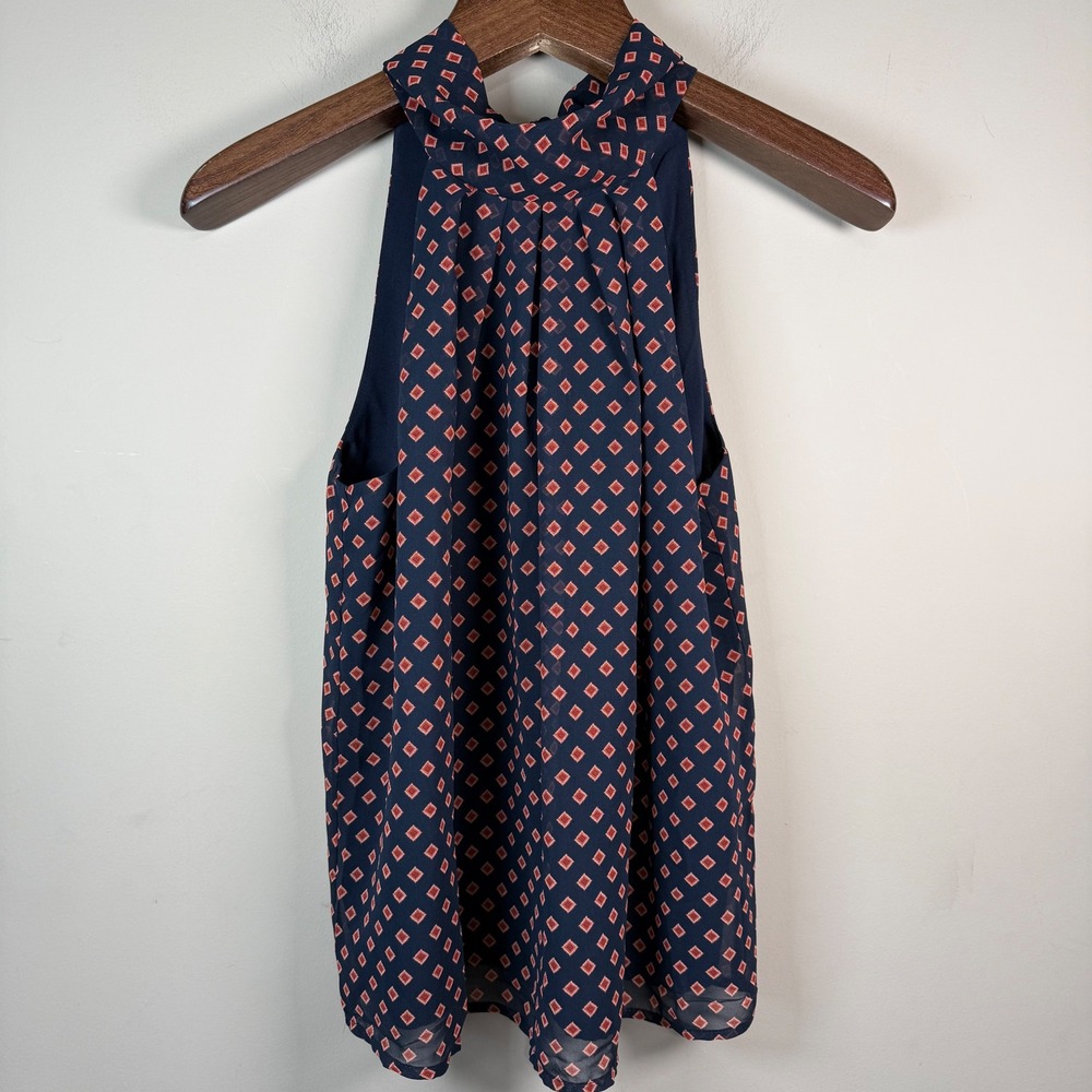 Banana Republic NWT Navy Geometric Halter Top Back Tie Neck Bow Small